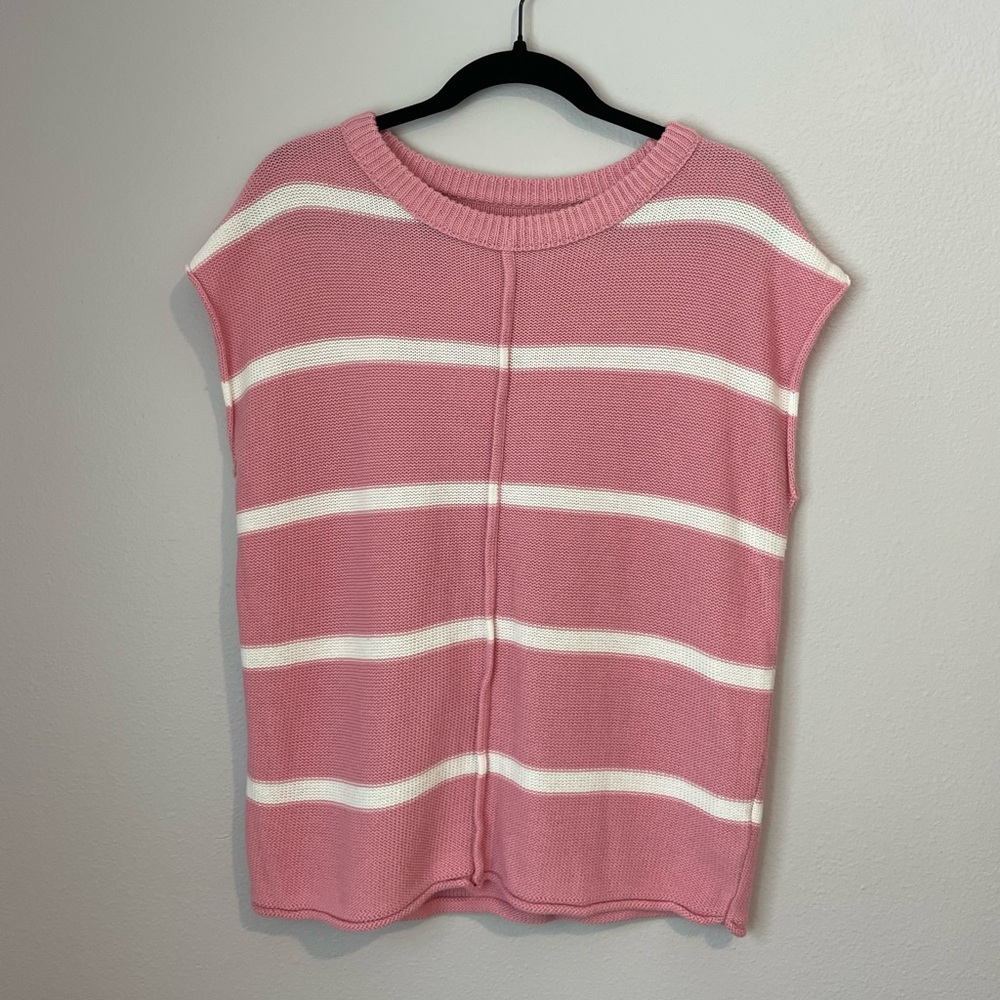 Pink and White Striped Knit Top